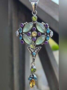 Nicky Butler 925 Sterling Silver Vintage Prehnite Amethyst Peridot Pendant NB